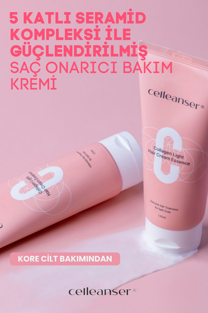 CELLEANSER Collagen Light Hair Cream Essence - Kabarık ve Yıpranmış Saçlar İçin Kolajen & Seramid Destekli Onarıcı Kore Saç Bakım Kremi