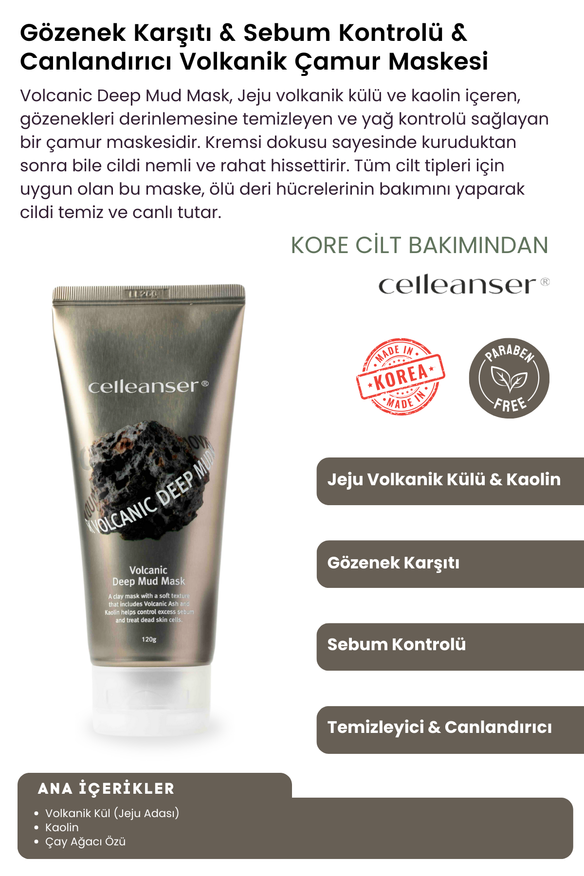 Celleanser Volcanic Deep Mud Mask - Volcanic Mask for Deep Cleansing and Sebum Control