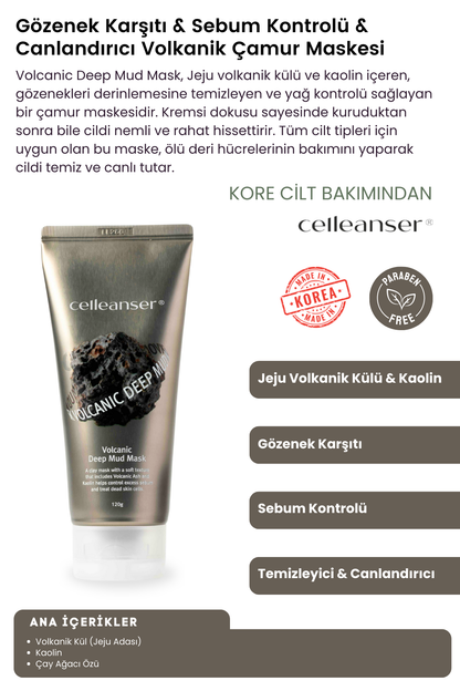 Celleanser Volcanic Deep Mud Mask - Volcanic Mask for Deep Cleansing and Sebum Control