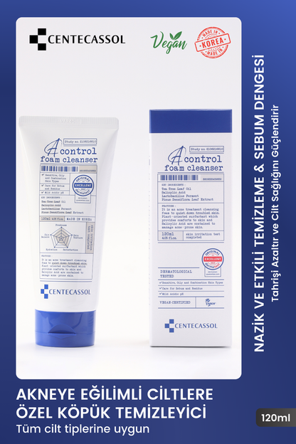 Centecassol A-Control Cleansing Foam 120 ml - Vegan Cleansing Foam with Tea Tree Leaf Extract and Salicylic Acid