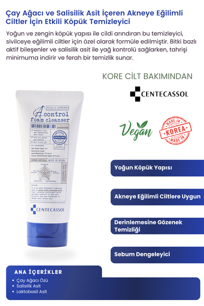 Centecassol A-Control Cleansing Foam 120 ml - Vegan Cleansing Foam with Tea Tree Leaf Extract and Salicylic Acid