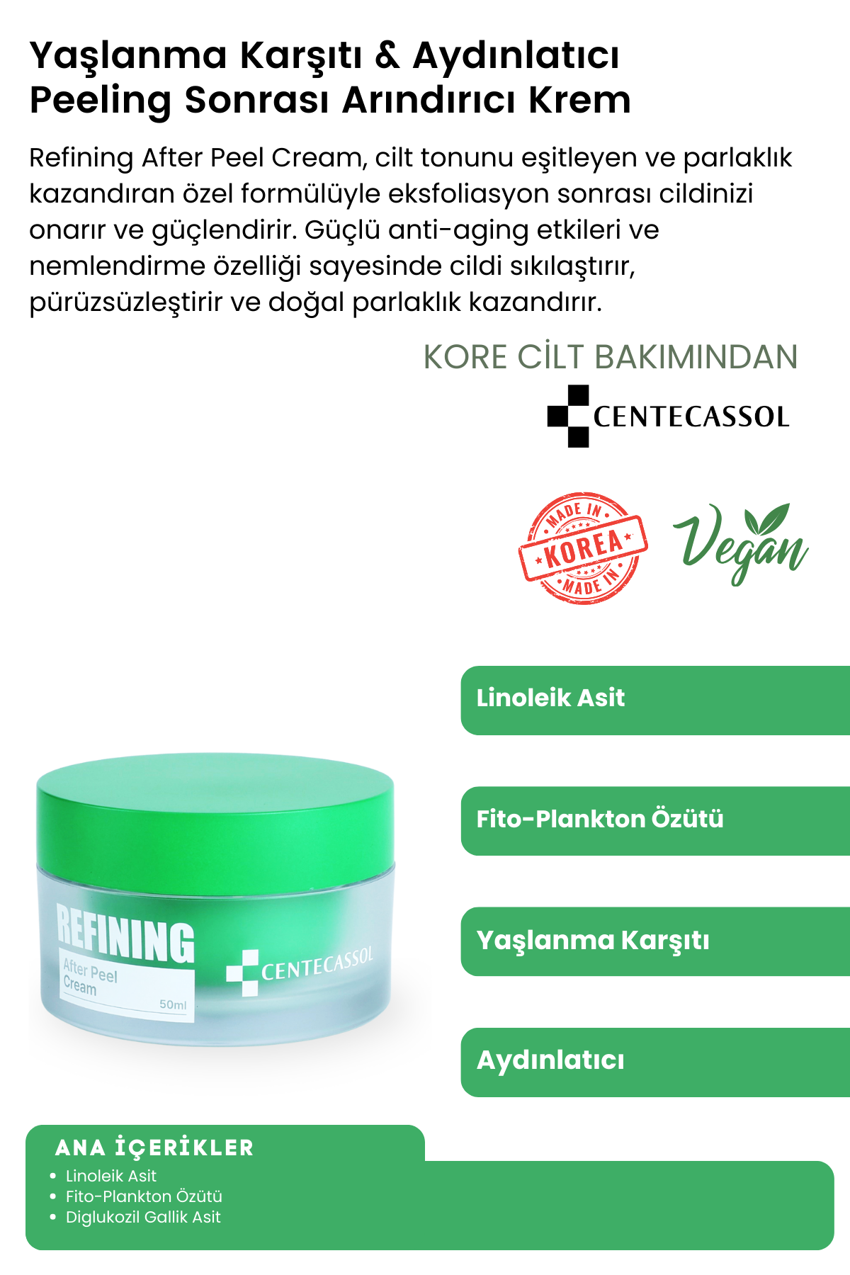 CENTECASSOL Yaşlanma Karşıtı & Yenileyici & Onarıcı & Yatıştırıcı Refining Peeling Bakım Seti