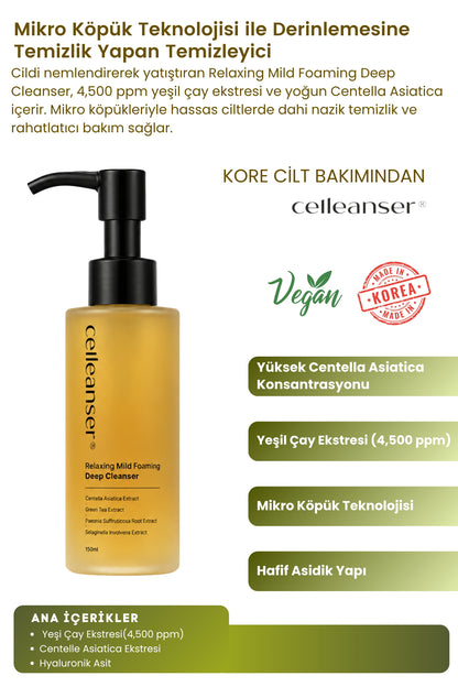 Deep Cleansing with Celleanser Green Tea: Relaxing Mild Foaming Deep Cleanser