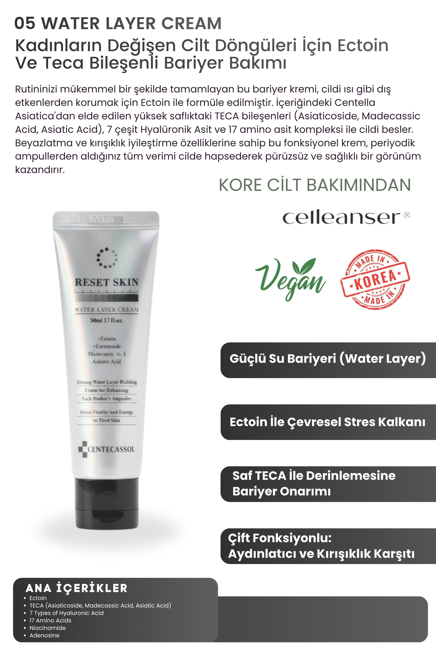 CENTECASSOL Reset Skin Kit 5’li Kore Cilt Bakım Seti – Ampul ve Nemlendirici Krem Seti