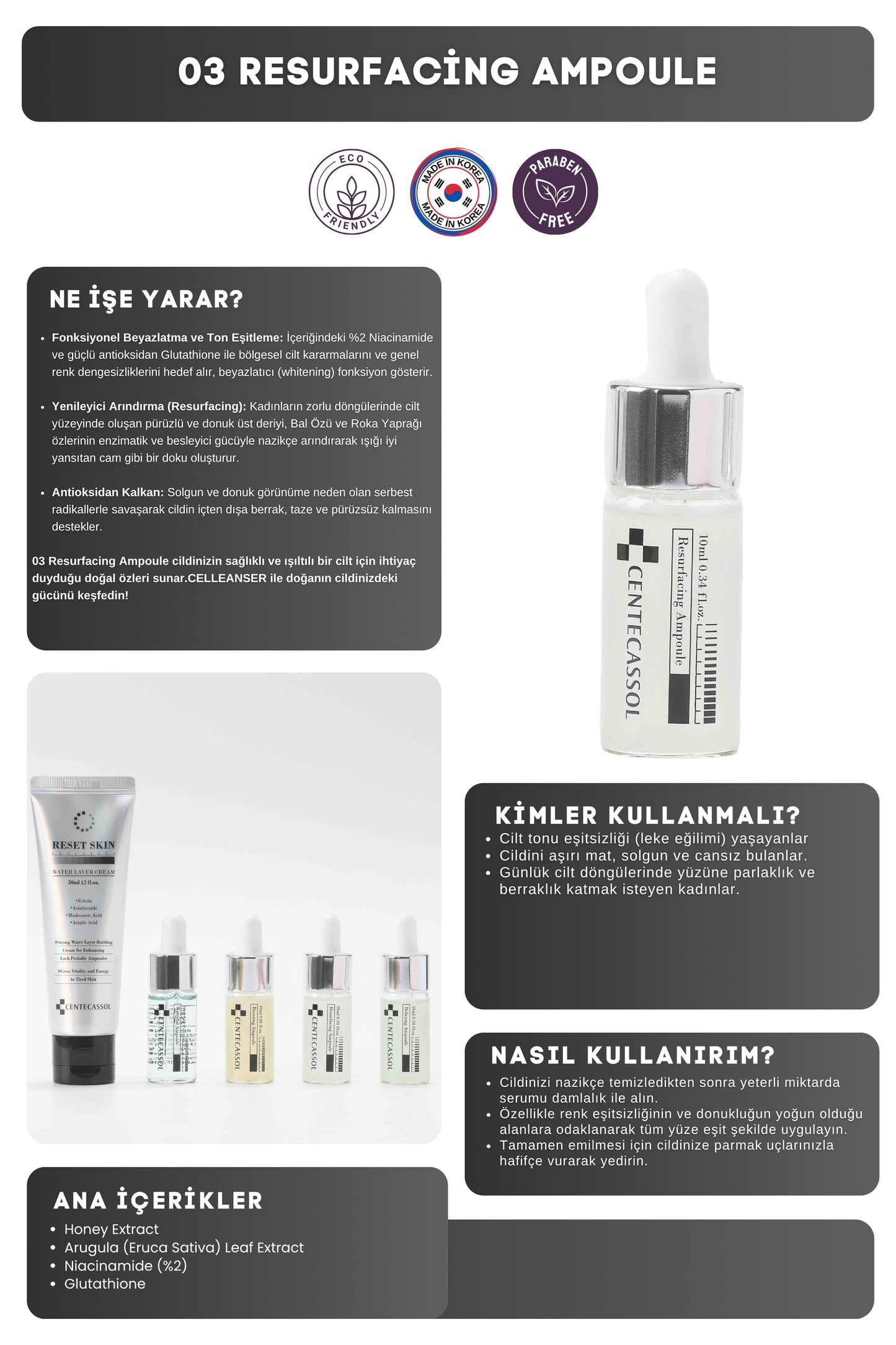 CENTECASSOL Reset Skin Kit 5’li Kore Cilt Bakım Seti – Ampul ve Nemlendirici Krem Seti
